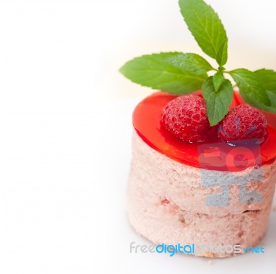 Fresh Raspberry Cake Mousse Dessert Stock Photo