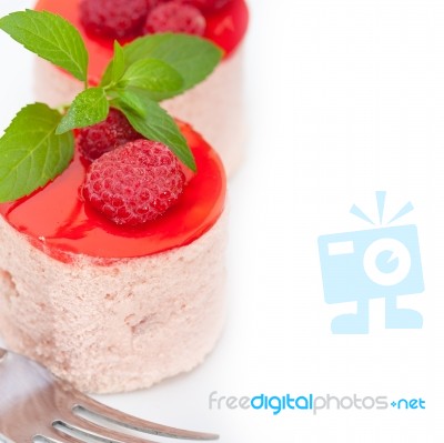 Fresh Raspberry Cake Mousse Dessert Stock Photo