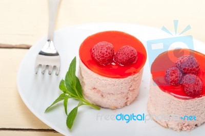 Fresh Raspberry Cake Mousse Dessert Stock Photo