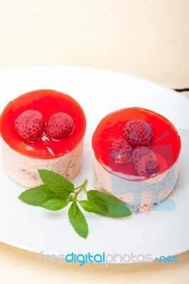 Fresh Raspberry Cake Mousse Dessert Stock Photo