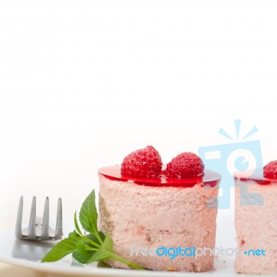 Fresh Raspberry Cake Mousse Dessert Stock Photo