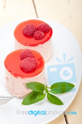 Fresh Raspberry Cake Mousse Dessert Stock Photo