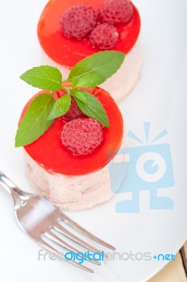 Fresh Raspberry Cake Mousse Dessert Stock Photo