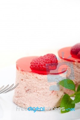 Fresh Raspberry Cake Mousse Dessert Stock Photo