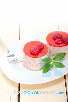 Fresh Raspberry Cake Mousse Dessert Stock Photo