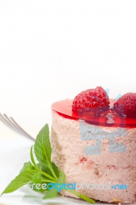 Fresh Raspberry Cake Mousse Dessert Stock Photo