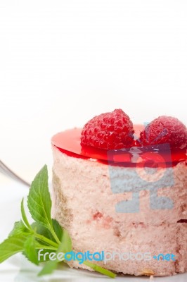 Fresh Raspberry Cake Mousse Dessert Stock Photo