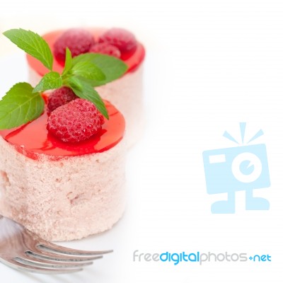 Fresh Raspberry Cake Mousse Dessert Stock Photo