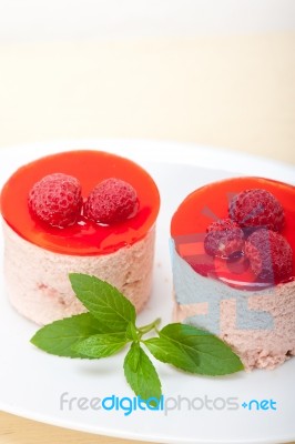 Fresh Raspberry Cake Mousse Dessert Stock Photo