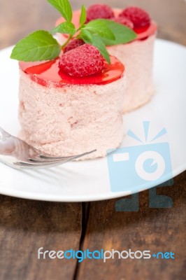 Fresh Raspberry Cake Mousse Dessert Stock Photo