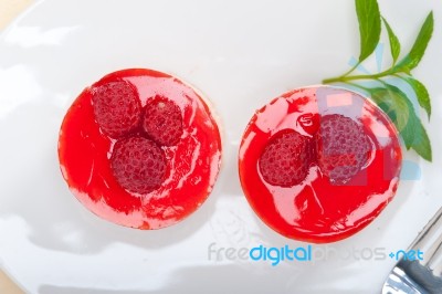 Fresh Raspberry Cake Mousse Dessert Stock Photo