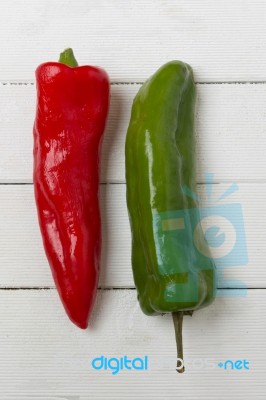 Fresh Red And Green Cayenne Peppers Stock Photo