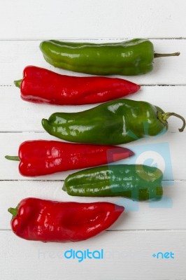 Fresh Red And Green Cayenne Peppers Stock Photo