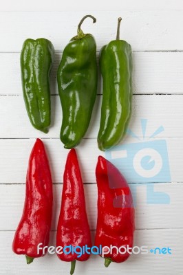 Fresh Red And Green Cayenne Peppers Stock Photo