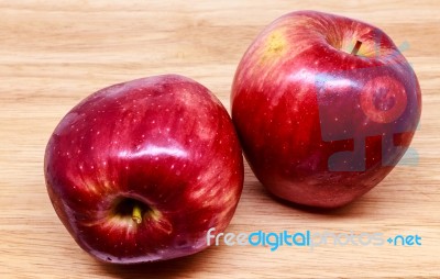 Fresh Red Apple On Wood Background Stock Photo