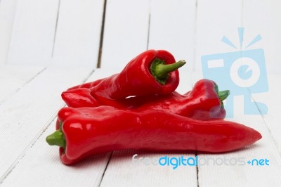 Fresh Red Cayenne Peppers Stock Photo