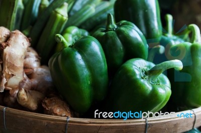 Fresh Ripe Bell Pepper On The Market Stock Photo