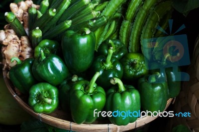 Fresh Ripe Bell Pepper On The Market Stock Photo