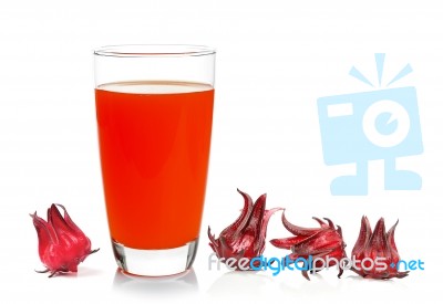 Fresh Roselle With Juice Over White Background Stock Photo