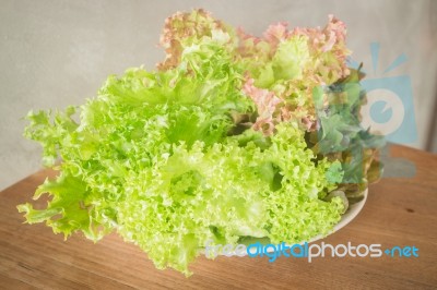 Fresh Salad Vegetable On Wooden Background Stock Photo