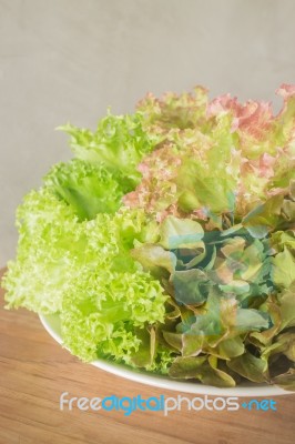 Fresh Salad Vegetable On Wooden Background Stock Photo