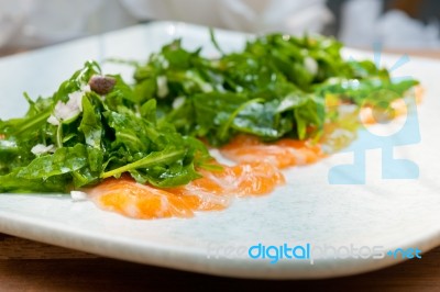 Fresh Salmon Carpaccio Stock Photo