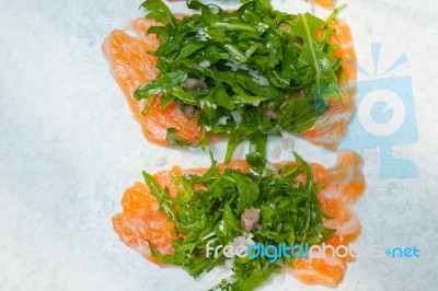 Fresh Salmon Carpaccio Stock Photo