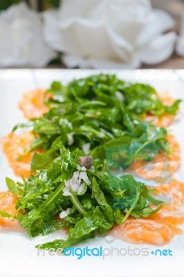 Fresh Salmon Carpaccio Stock Photo