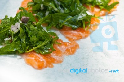 Fresh Salmon Carpaccio Stock Photo