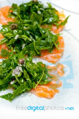 Fresh Salmon Carpaccio Stock Photo