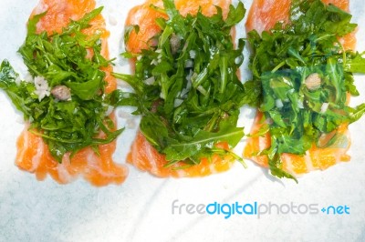 Fresh Salmon Carpaccio Stock Photo