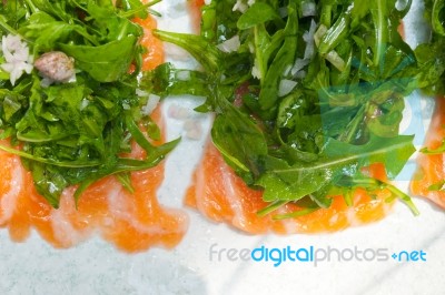 Fresh Salmon Carpaccio Stock Photo