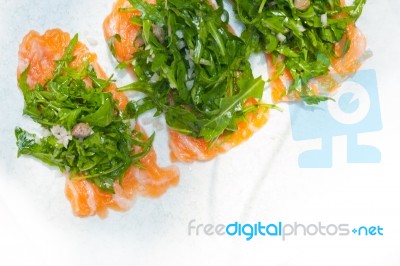 Fresh Salmon Carpaccio Stock Photo