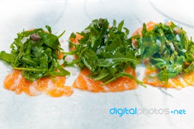 Fresh Salmon Carpaccio Stock Photo