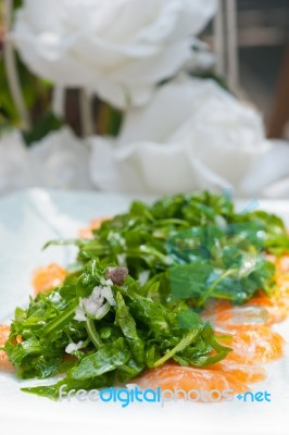 Fresh Salmon Carpaccio Stock Photo