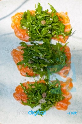 Fresh Salmon Carpaccio Stock Photo