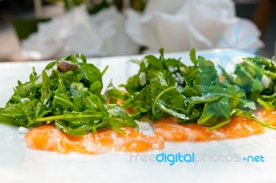 Fresh Salmon Carpaccio Stock Photo