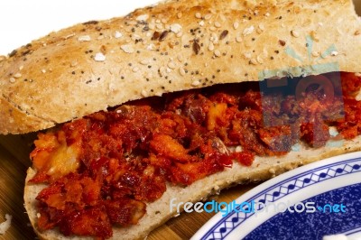 Fresh Sandwich Of Chorizo Stock Photo