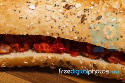 Fresh Sandwich Of Chorizo Stock Photo