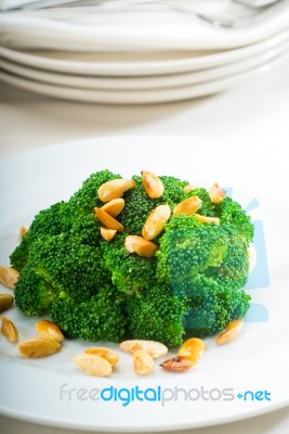 Fresh Sauteed Broccoli And Almonds Stock Photo