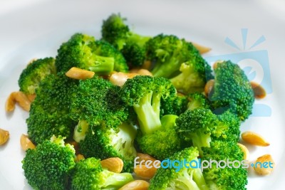 Fresh Sauteed Broccoli And Almonds Stock Photo