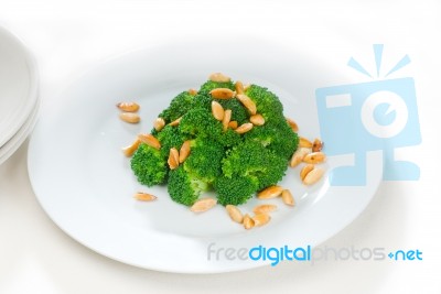 Fresh Sauteed Broccoli And Almonds Stock Photo