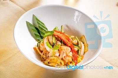 Fresh Seafood Thai Salad Stock Photo