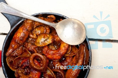 Fresh Seafoos Stew On An Iron Skillet Stock Photo