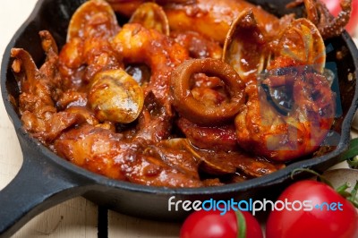 Fresh Seafoos Stew On An Iron Skillet Stock Photo