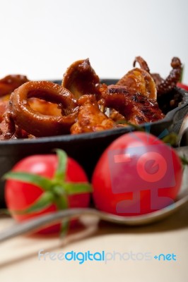 Fresh Seafoos Stew On An Iron Skillet Stock Photo