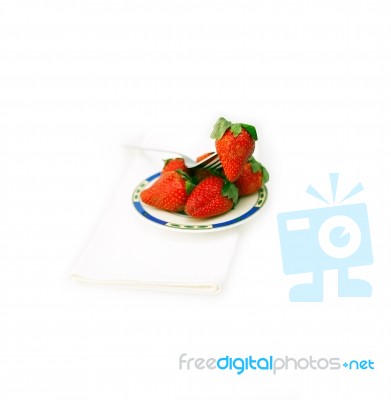 Fresh Strawberries Dish Over White Stock Photo