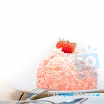 Fresh Strawberry And Whipped Cream Dessert Stock Photo