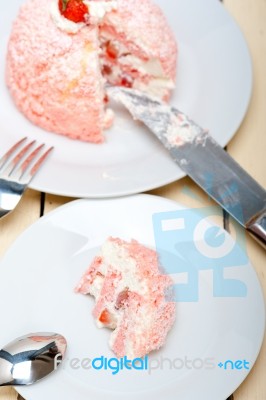 Fresh Strawberry And Whipped Cream Dessert Stock Photo