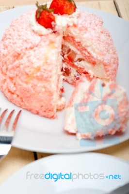 Fresh Strawberry And Whipped Cream Dessert Stock Photo